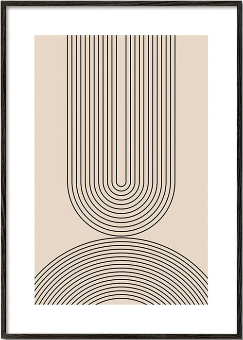 Cuadro minimalista de líneas arqueadas en beige – Black Frame