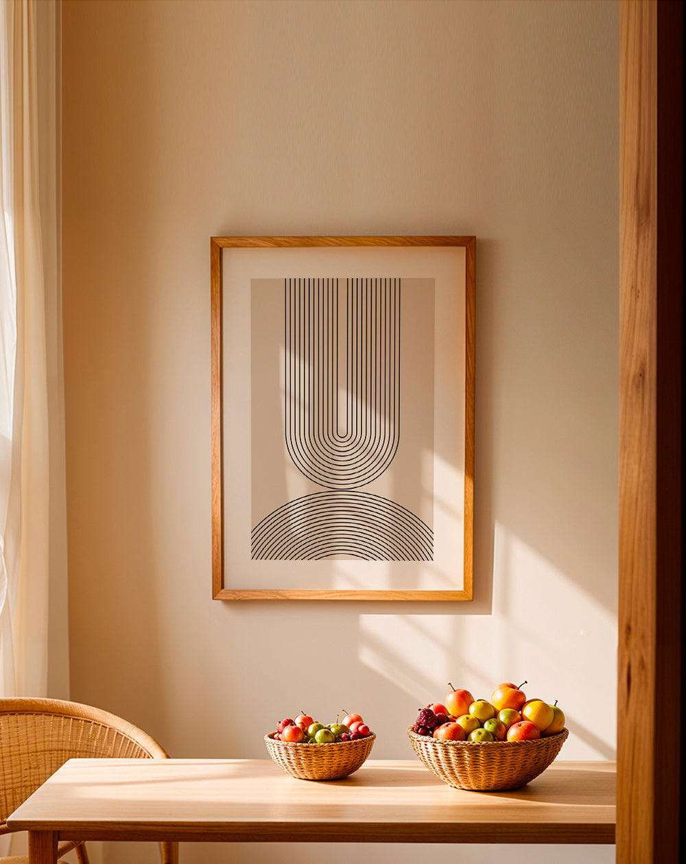 Cuadro minimalista de líneas arqueadas en beige – Product1