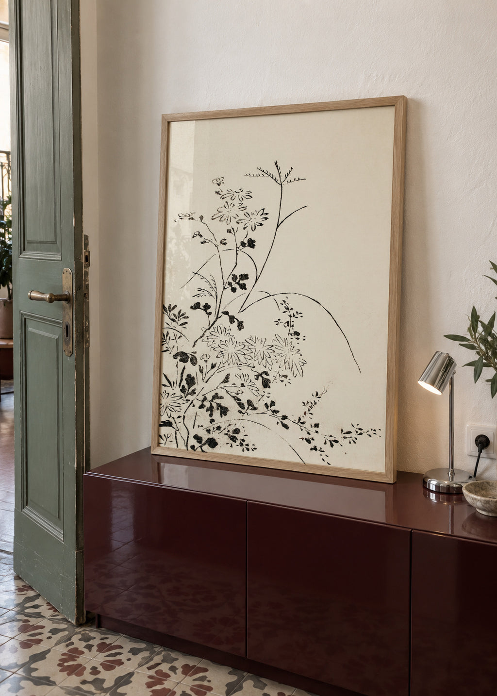 Autumn Flowers and Grasses (1762) - Framed poster in an interior