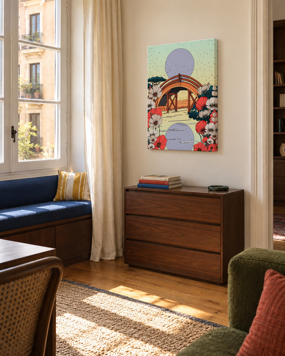 Japanese Bridge Landscape - Unframed canvas in an interior
