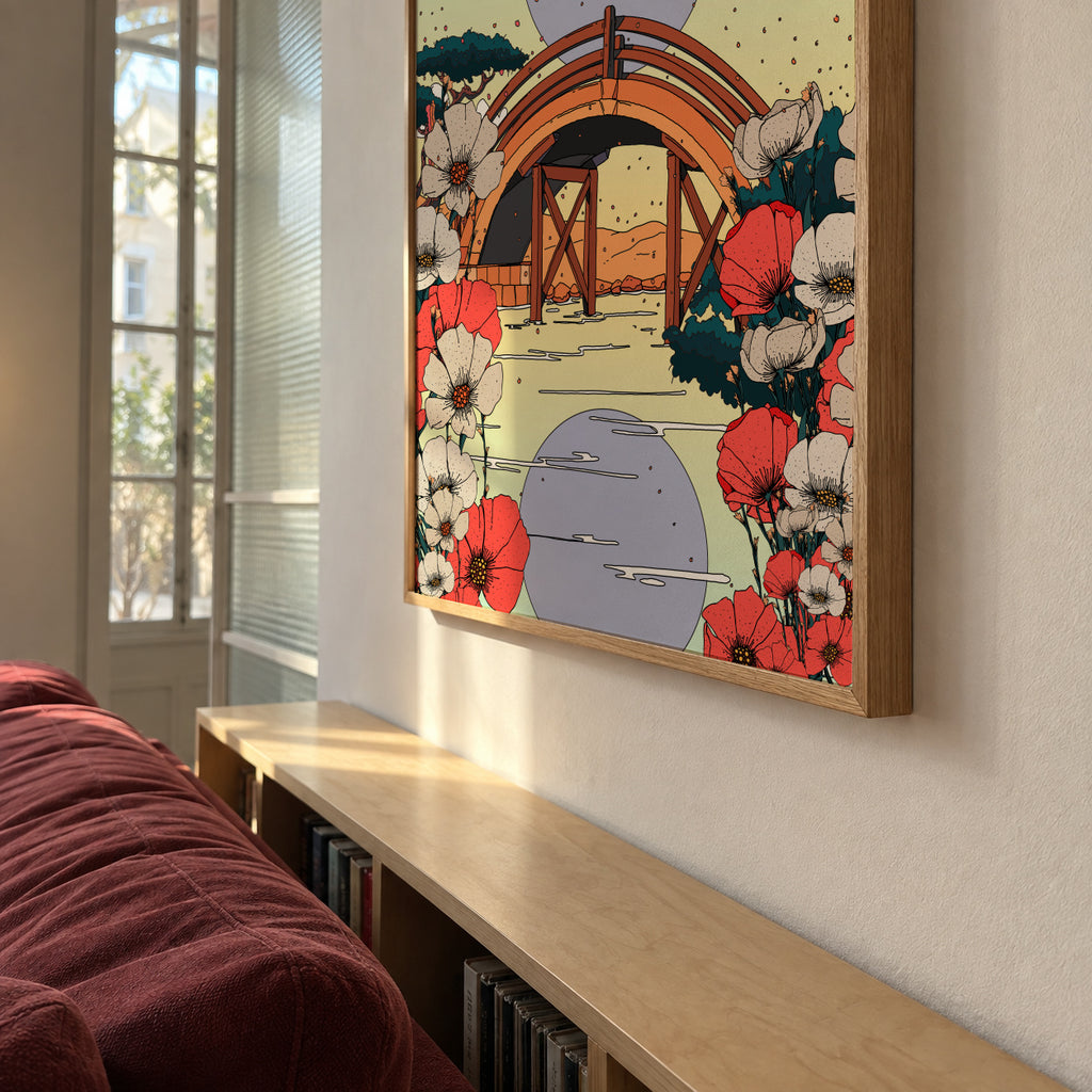 Japanese Bridge Landscape - Framed poster in an interior