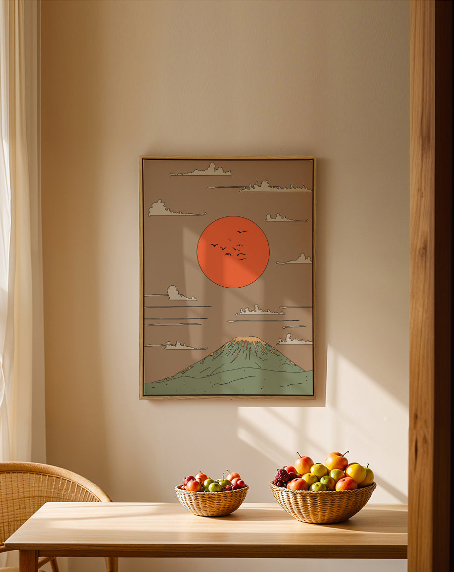 Japanese Sunrise - Framed canvas in an interior
