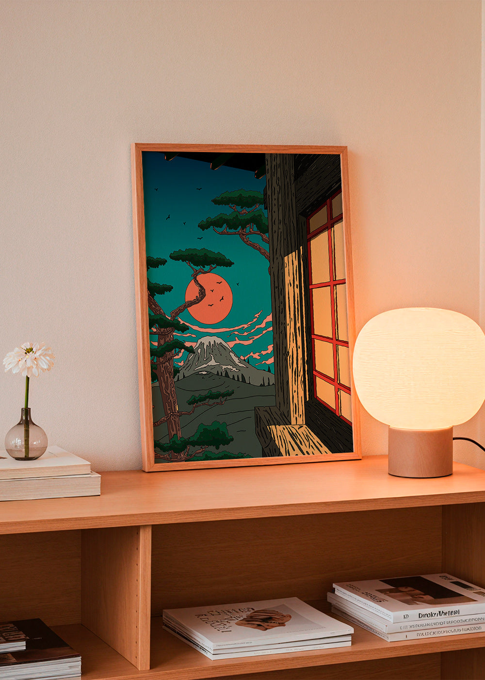 Cuadro de paisaje con pino y monte al atardecer – Product2