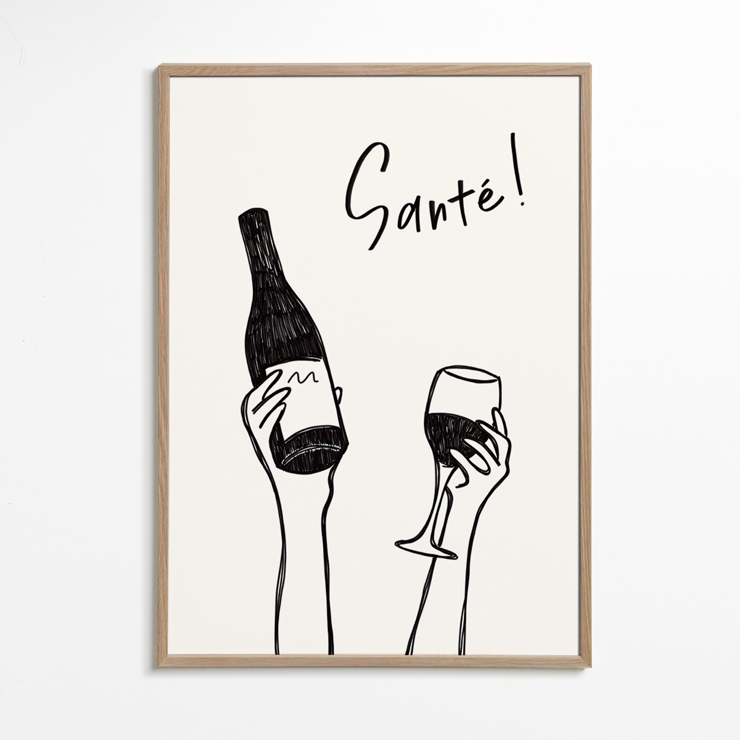 Cuadro de cocina con botella y copa – Oak Frame