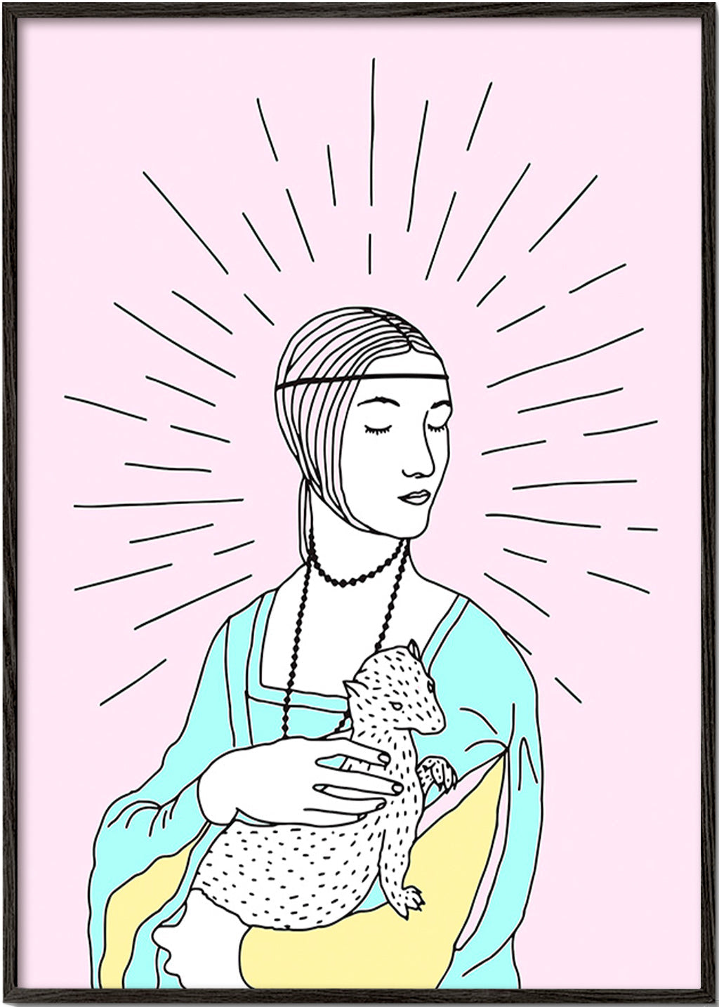 Ilustración: dama con armiño y fondo rosa – Black Frame