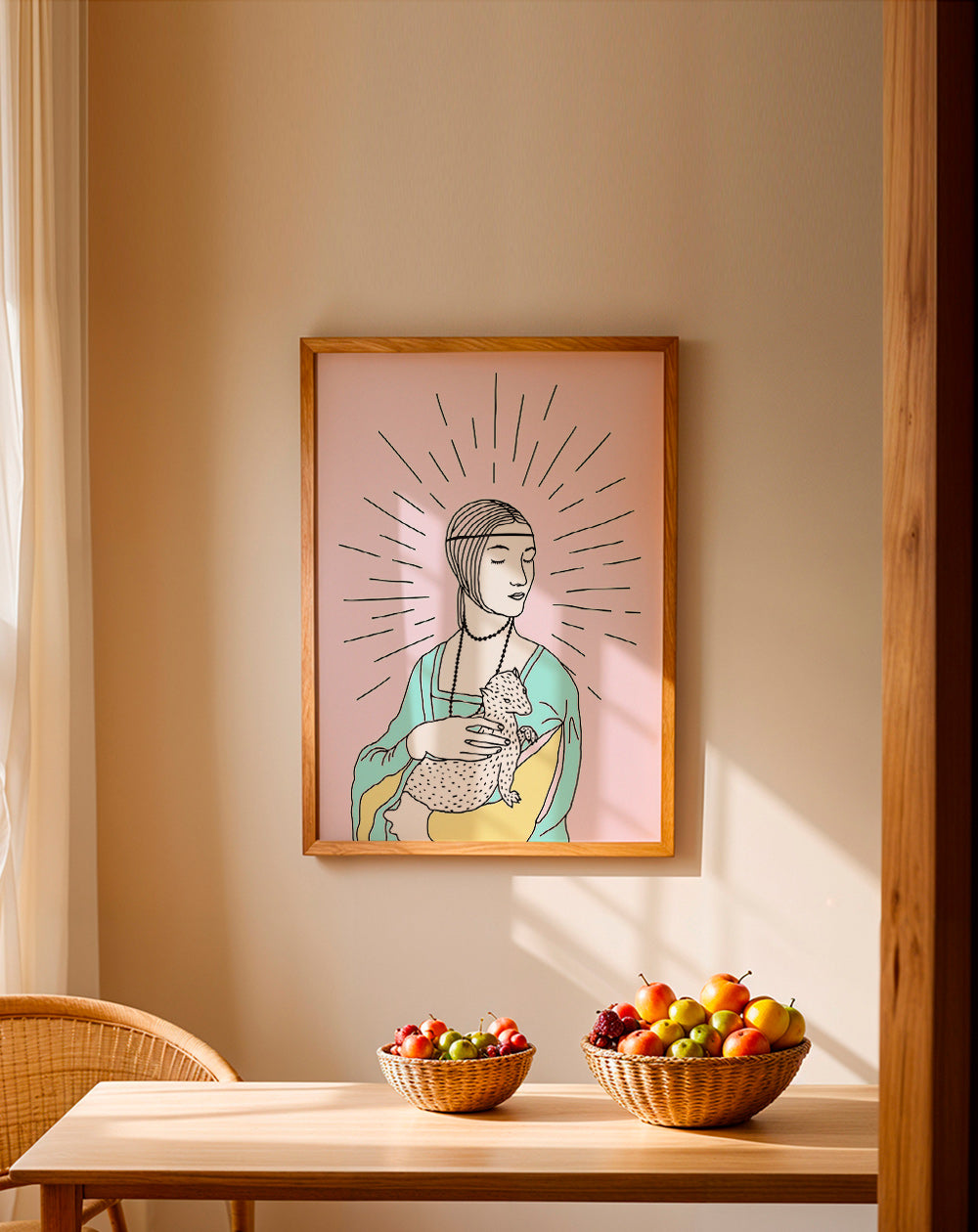 Ilustración: dama con armiño y fondo rosa – Product2