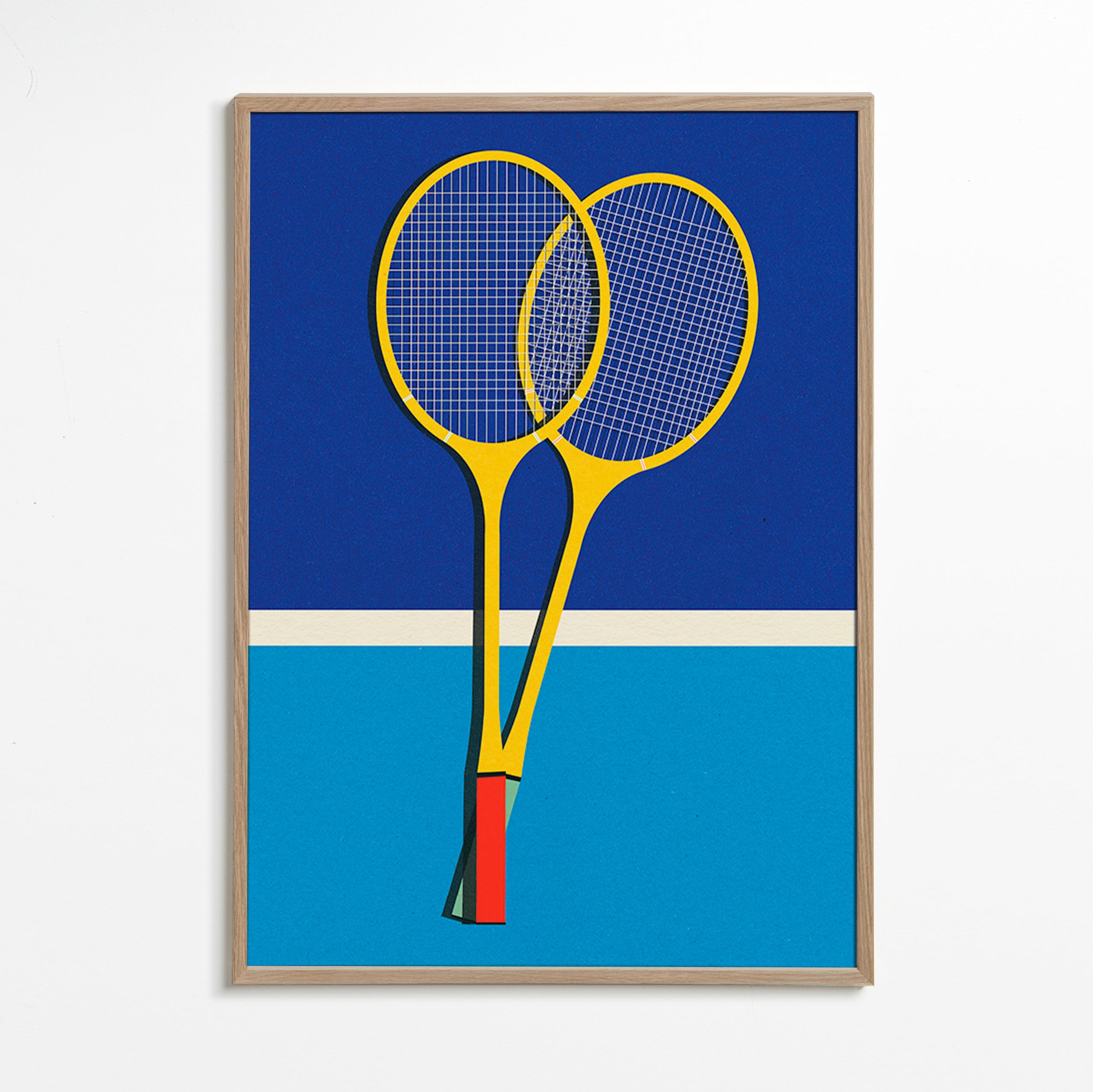 Cuadro deportivo de raquetas de bádminton amarillas – Oak Frame