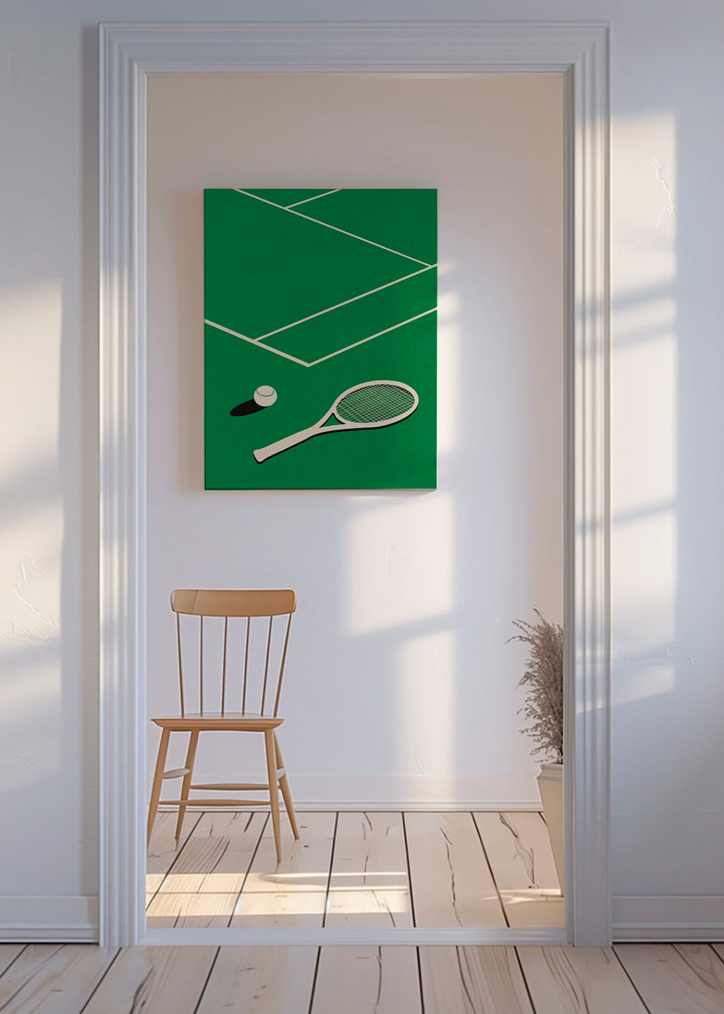 Cuadro deportivo: raqueta y pelota sobre pista minimal – Canvas