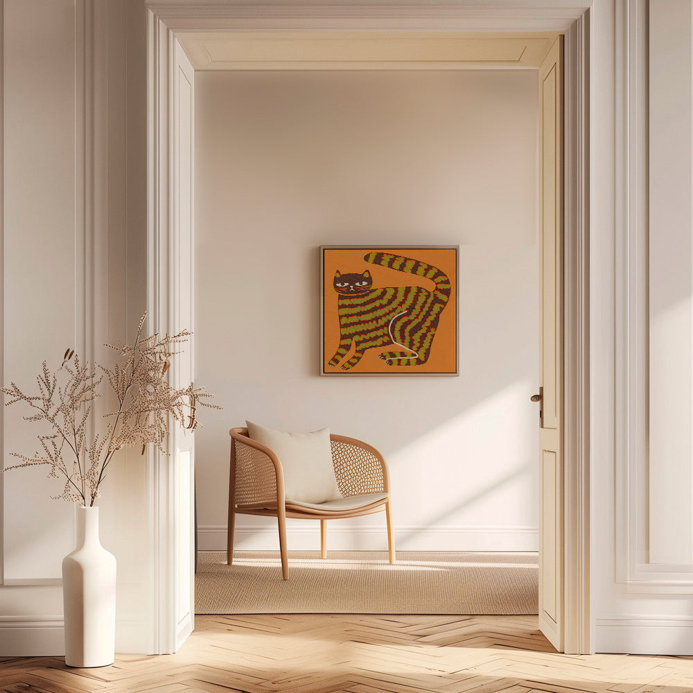 Cuadro gato rayado sobre fondo naranja – Canvas2