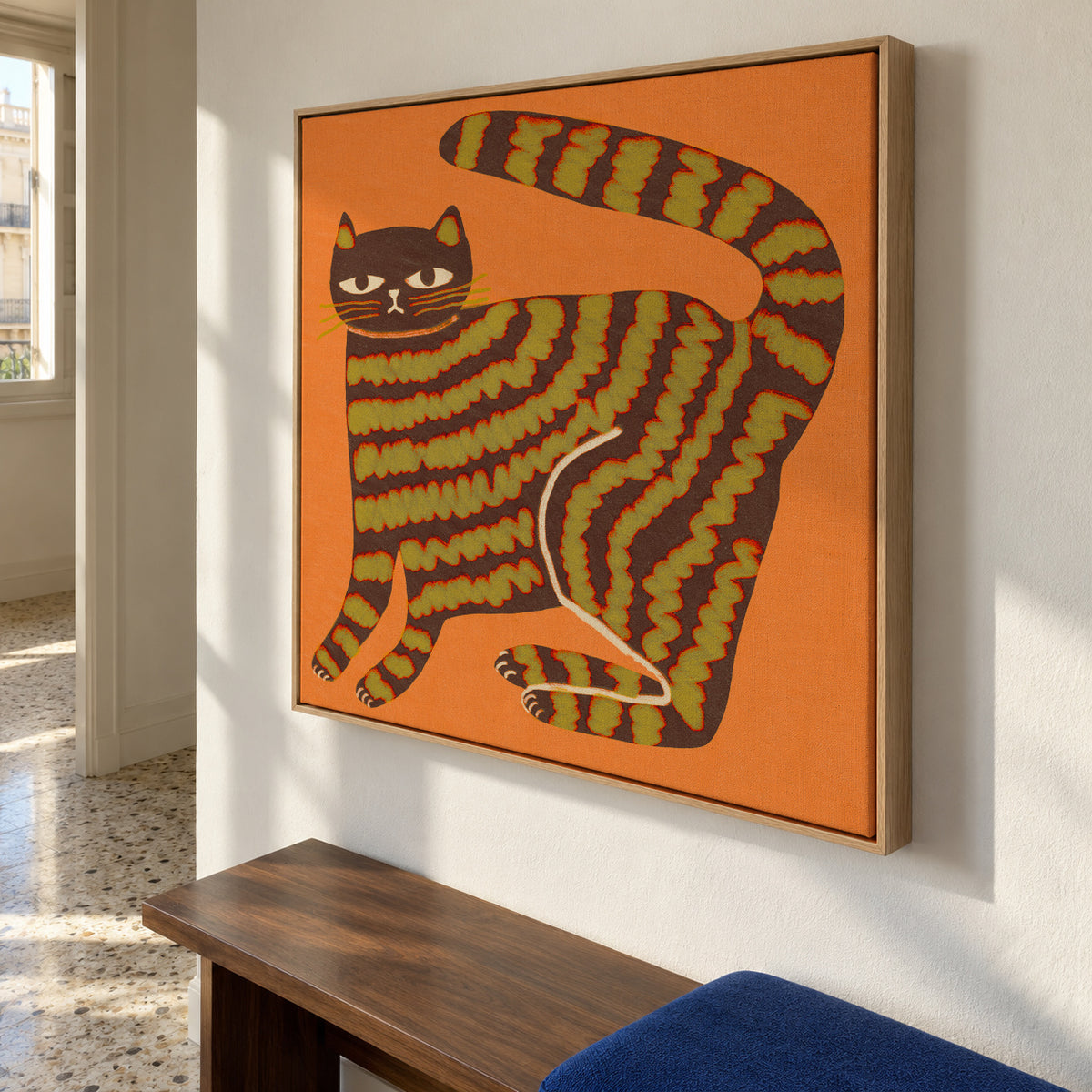 Cat with stripes - Framed canvas in an interior