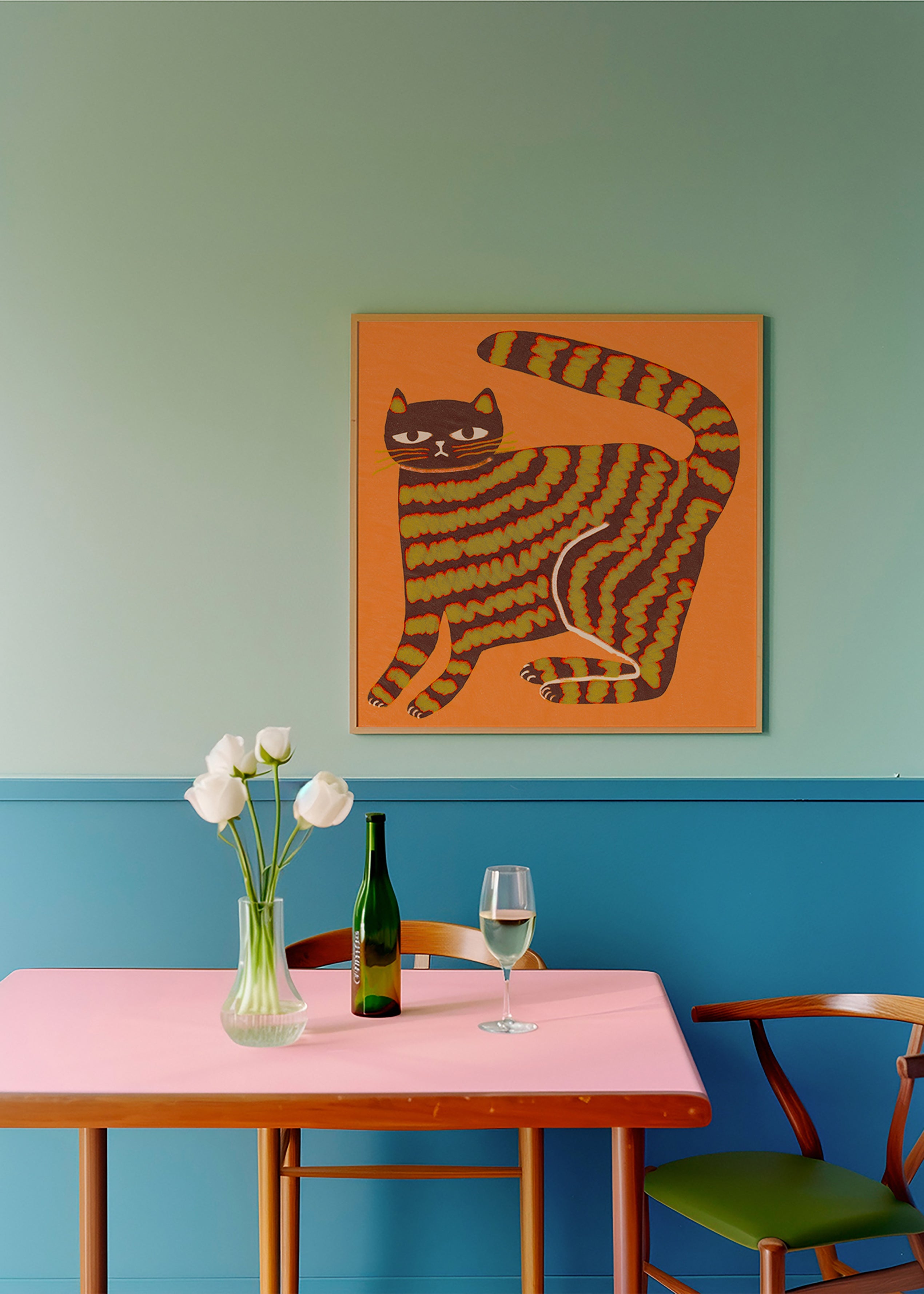 Cuadro gato rayado sobre fondo naranja – Product2