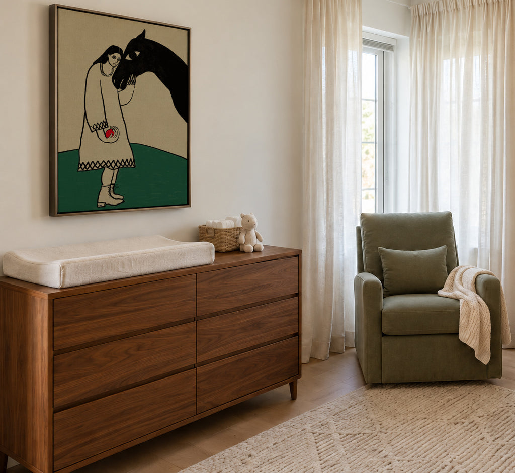 Lady and her horse - Framed canvas in an interior