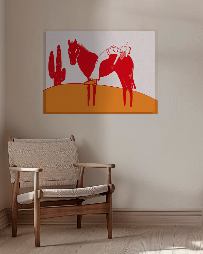 Cuadro cowgirl descansando sobre caballo rojo – Canvas
