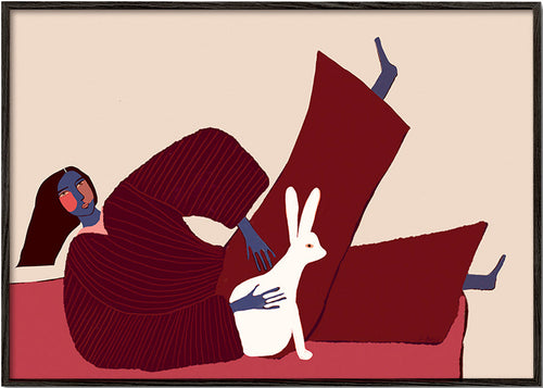 Cuadro con conejo y figura reclinada – Black Frame