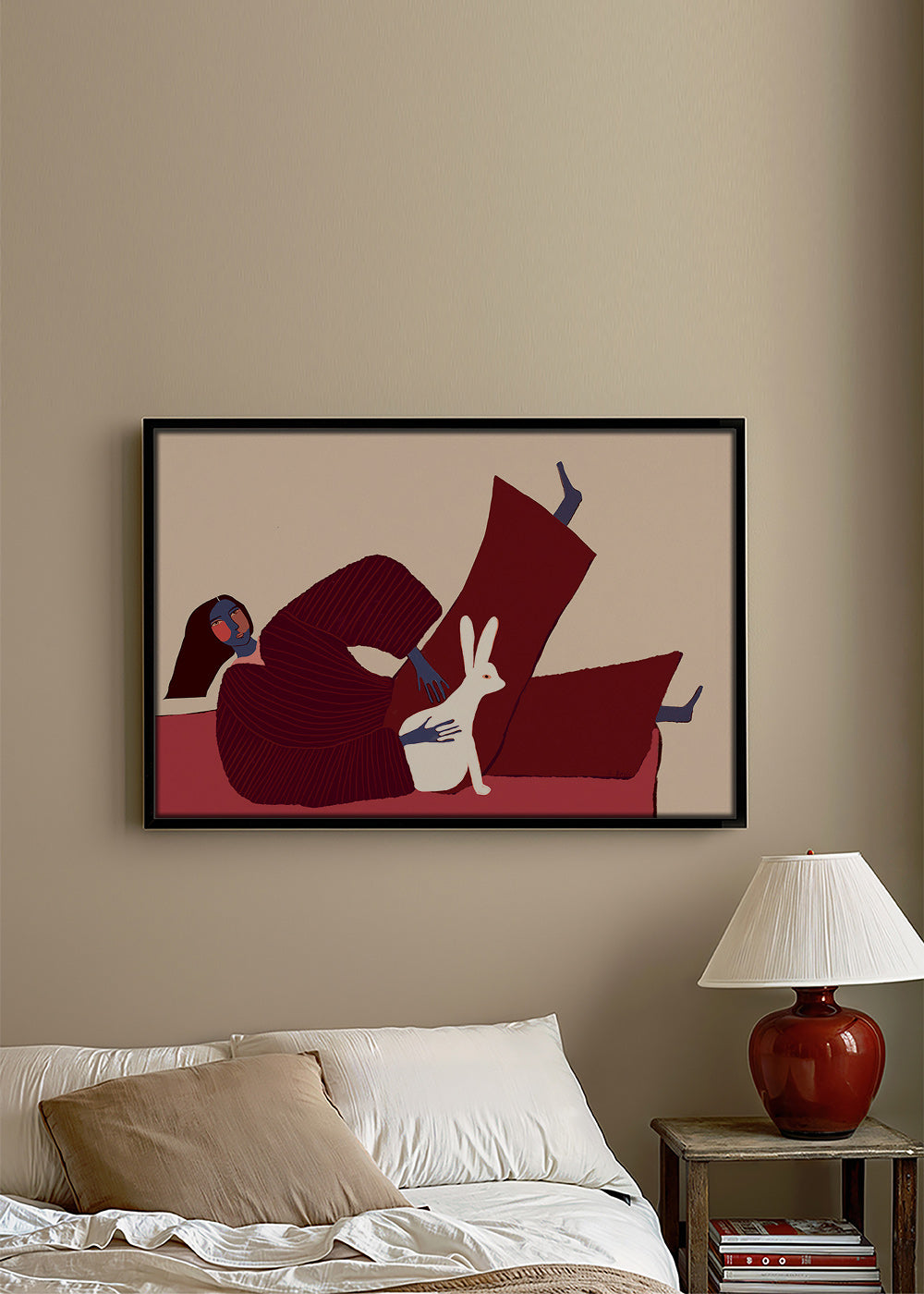 Cuadro con conejo y figura reclinada – Canvas2