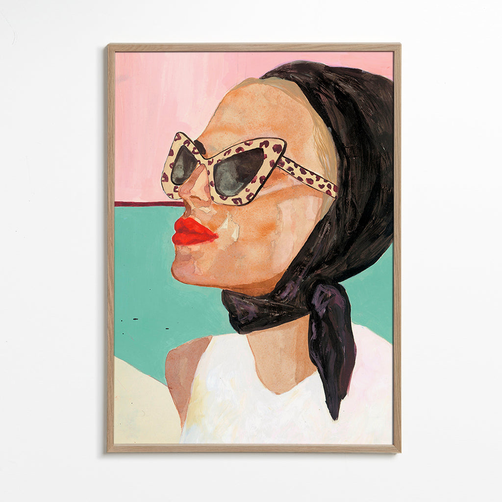 Ilustración de mujer con gafas vintage – Oak Frame