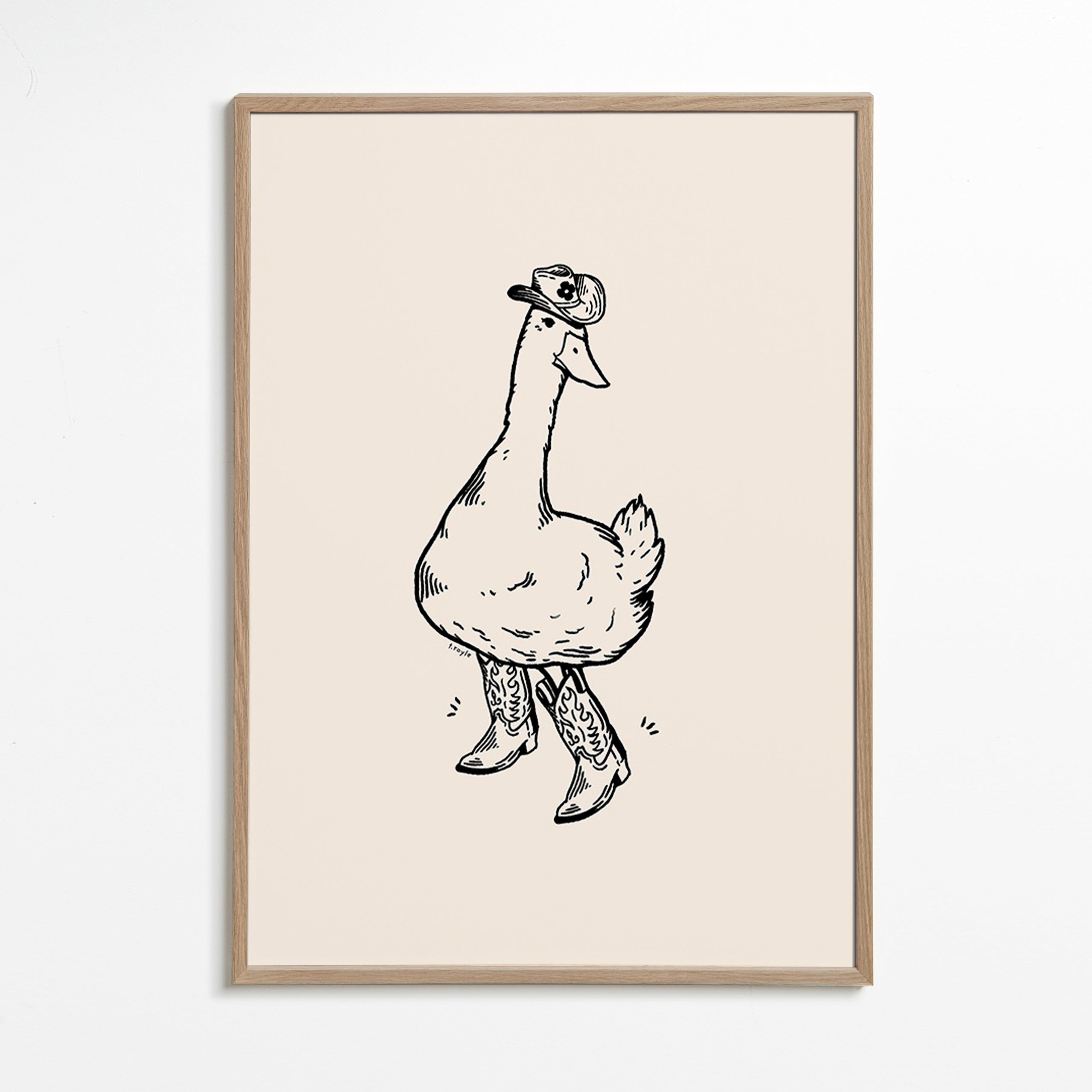 Cuadro pato vaquero ilustrado – Oak Frame
