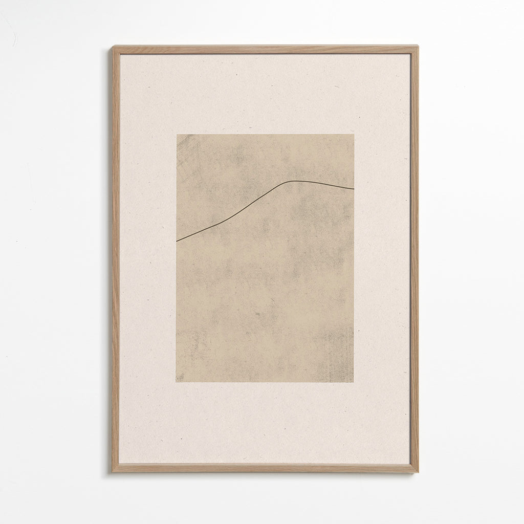 Cuadro minimalista con línea curva sobre beige – Oak Frame