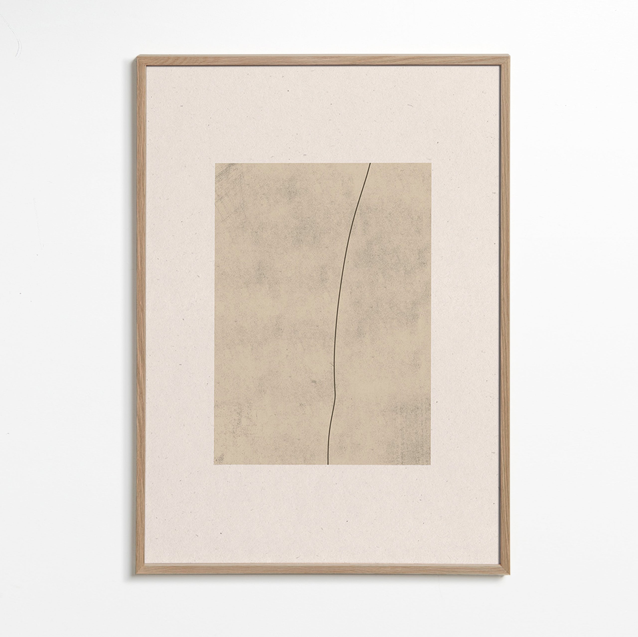 Cuadro minimalista con línea curva sobre textura beige – Oak Frame