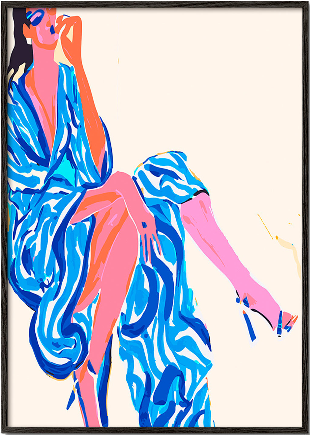 Ilustración de mujer con bata estampada – Black Frame