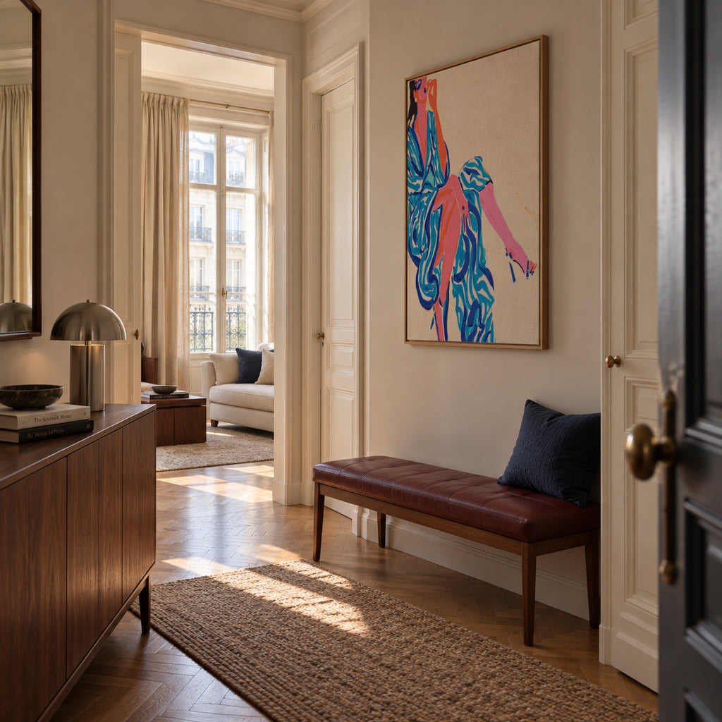 Portrait Woman in robe - Framed canvas in an interior