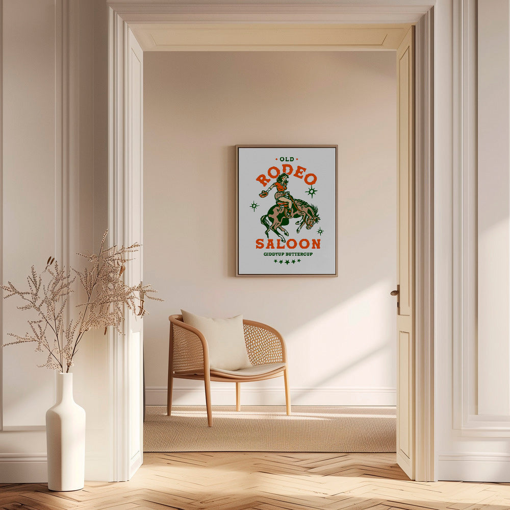 Cuadro vintage: rodeo con vaquera ilustrada – Canvas2