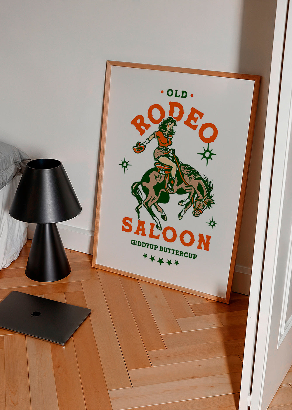 Cuadro vintage: rodeo con vaquera ilustrada – Product1