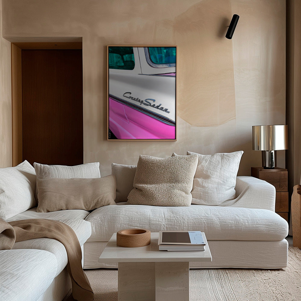 Cuadro vintage Country Sedan, detalle cromado y carrocería pastel – Canvas1