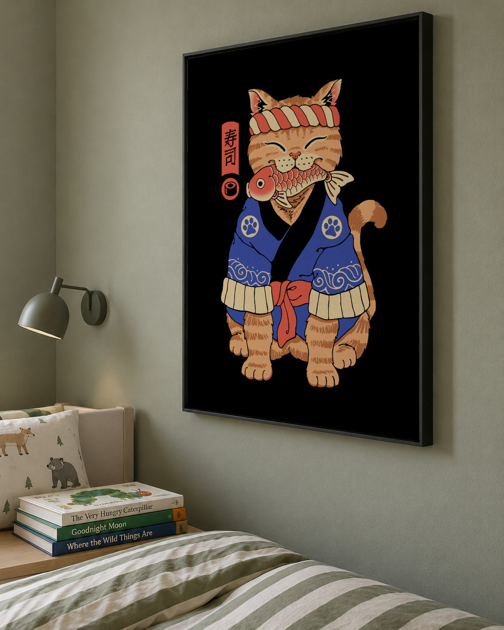 Sushi Meowster - Framed canvas in an interior