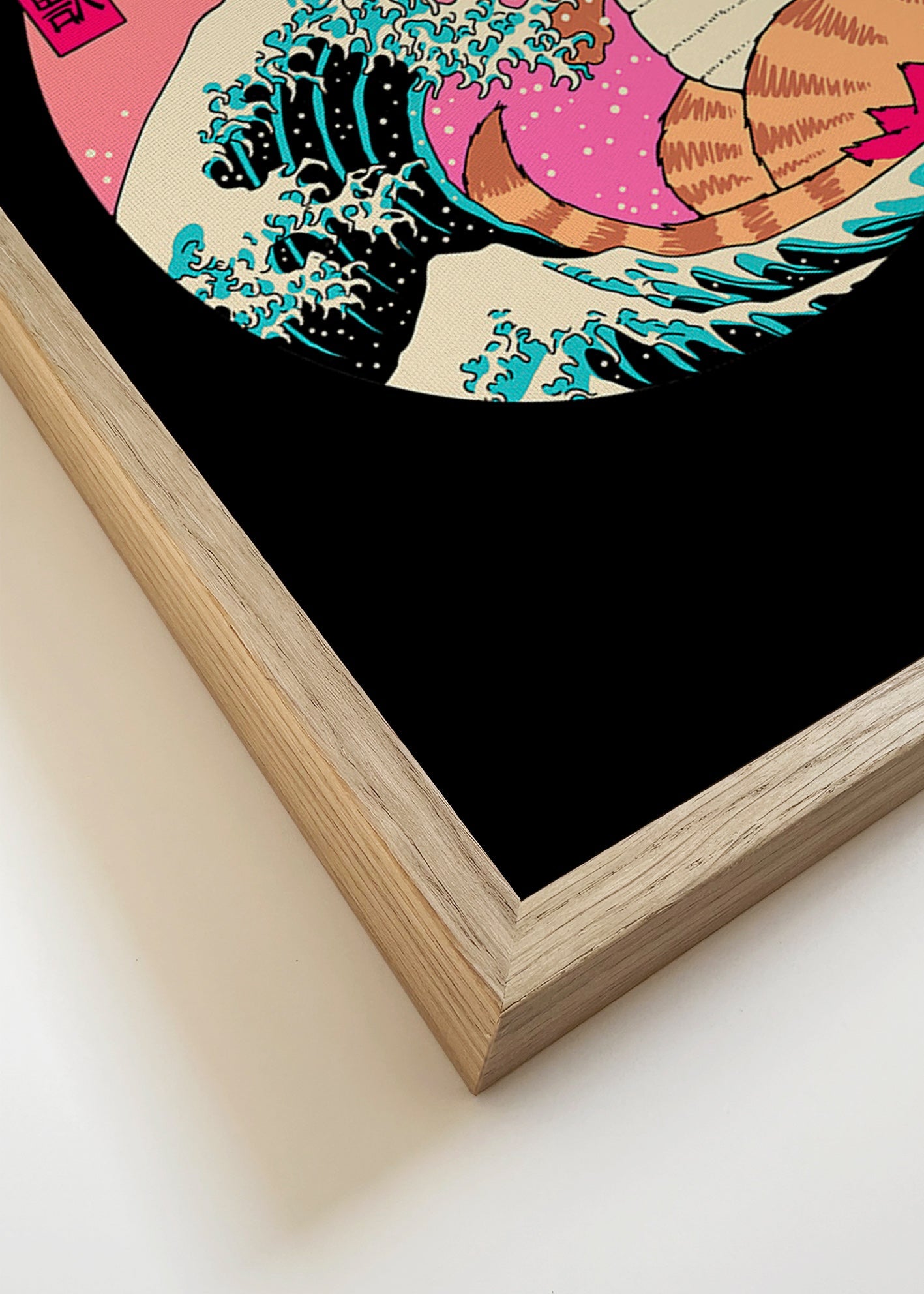 Ilustración de gato kaiju con ola – Canvas detail
