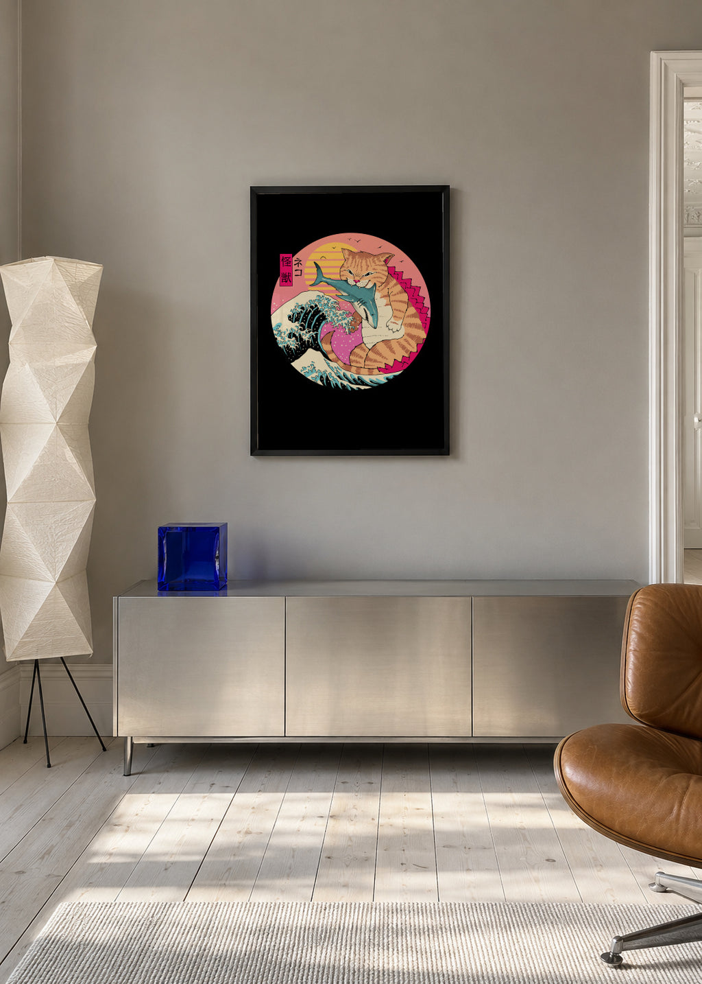 Neko Wave Kaiju By Vincent Trinidad Art - Framed poster in an interior