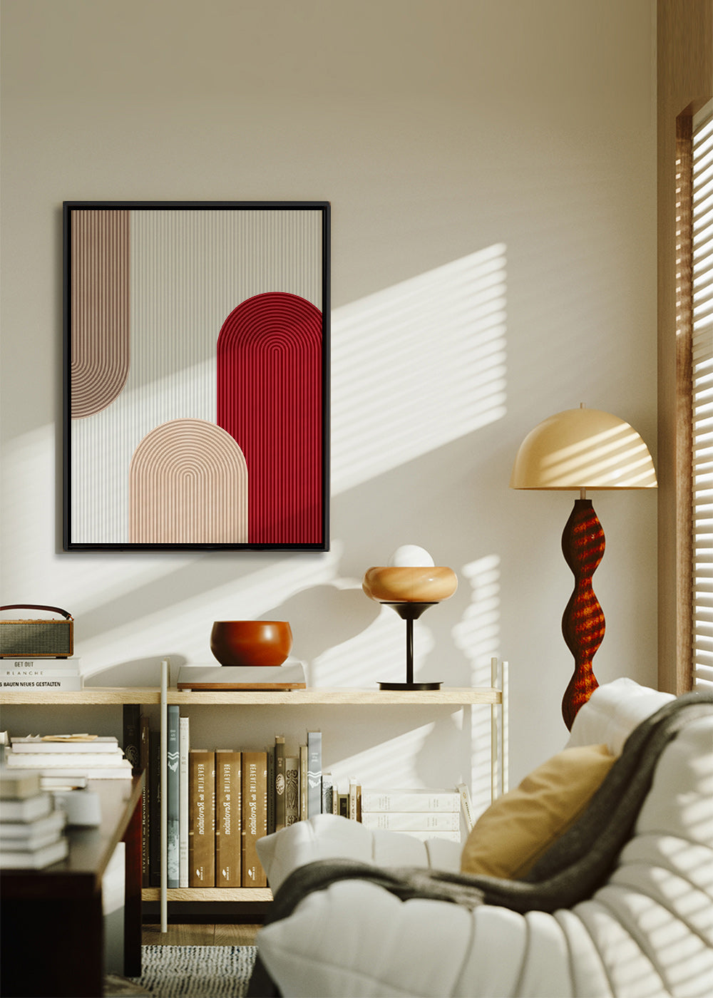 Cuadro geométrico con arcos rojo y beige – Canvas2