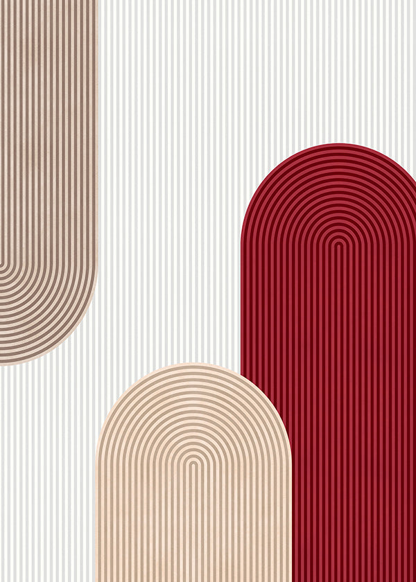Cuadro geométrico con arcos rojo y beige
