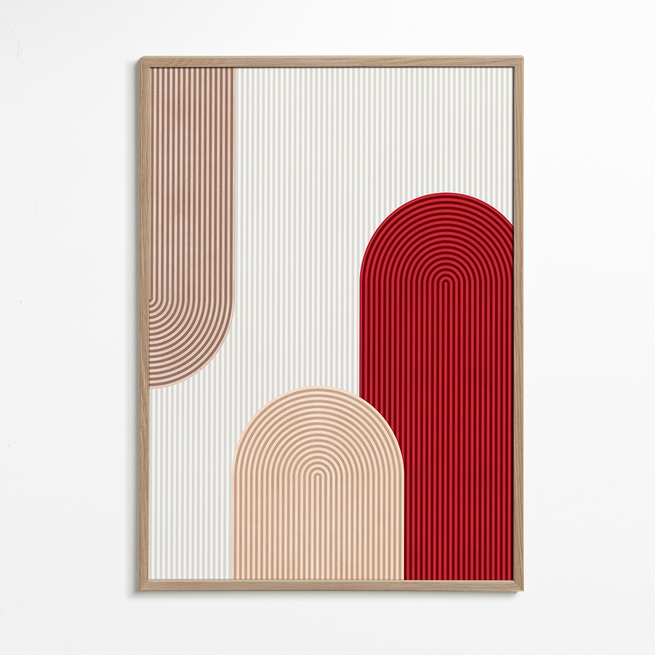 Cuadro geométrico con arcos rojo y beige – Oak Frame