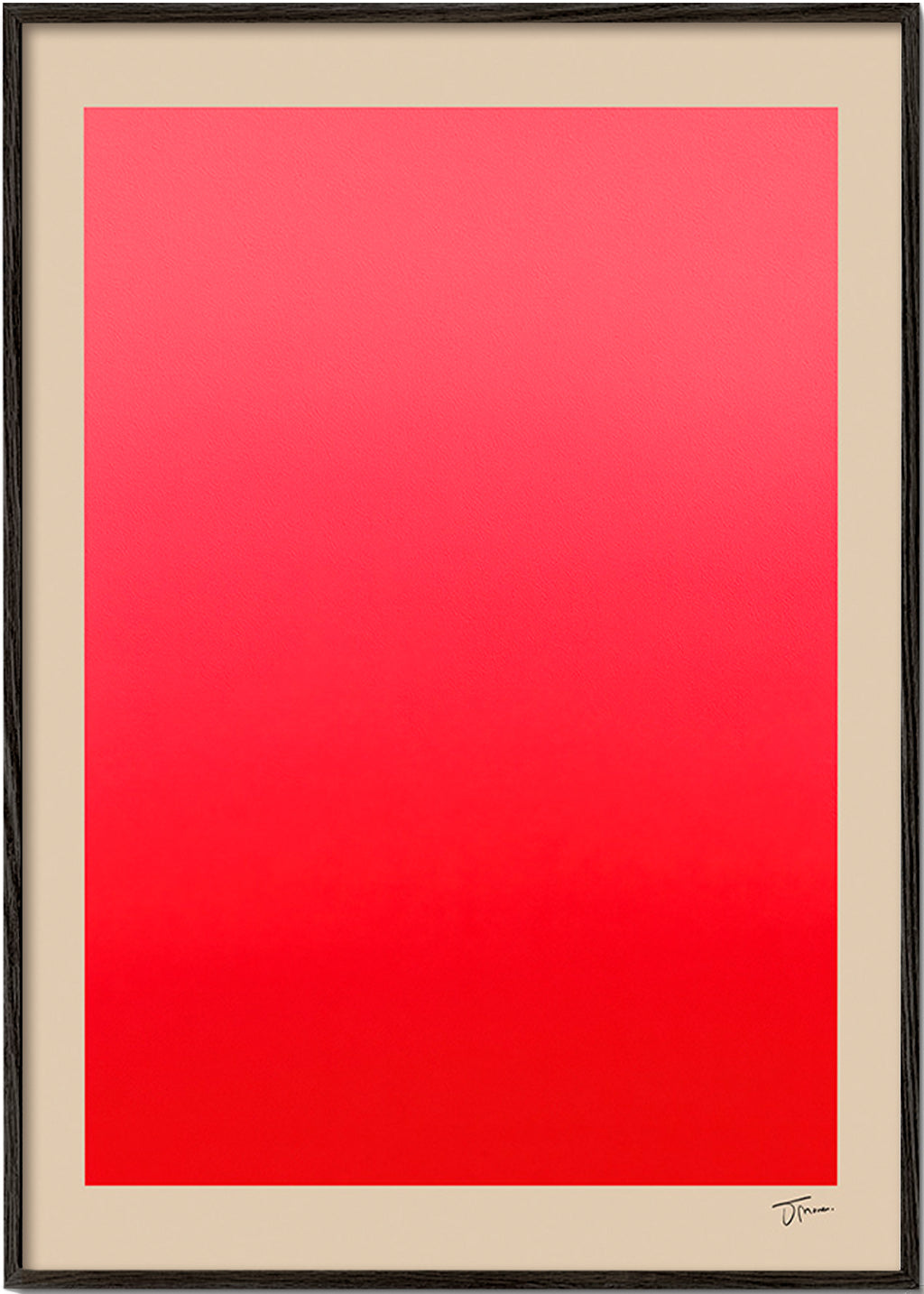 Cuadro abstracto en degradado rojo con firma minimal – Black Frame