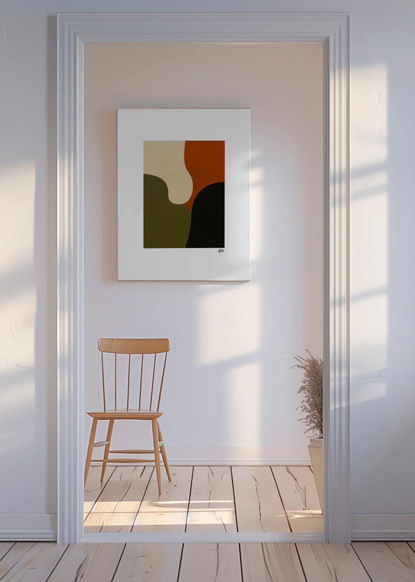 Cuadro minimalista con formas orgánicas oliva – Canvas