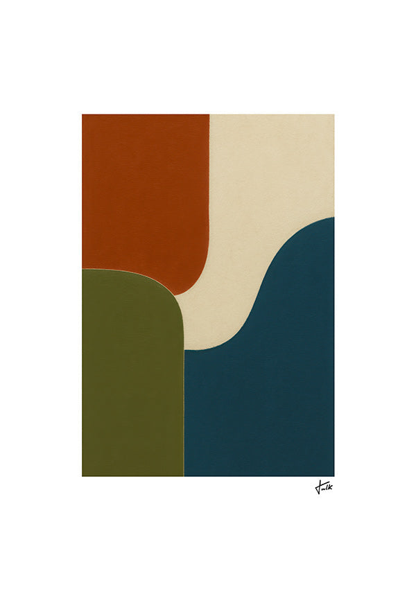 Cuadro geométrico con curvas y bloques de color