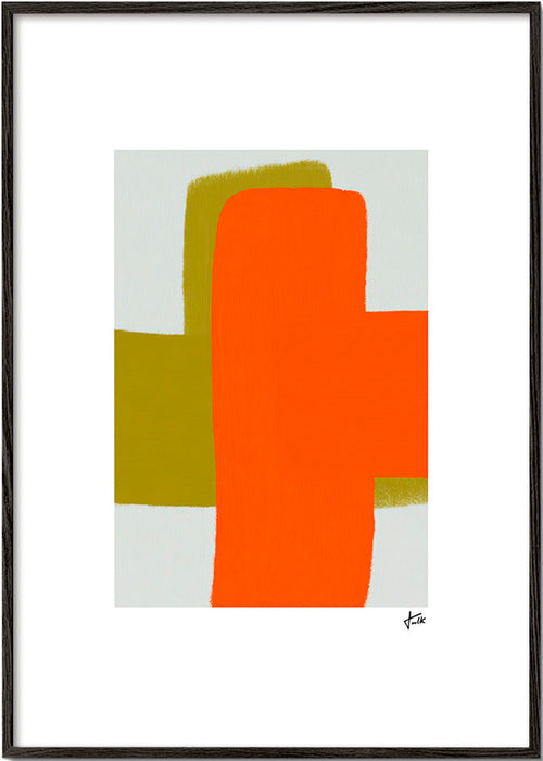Cuadro abstracto naranja y verde con formas verticales – Black Frame