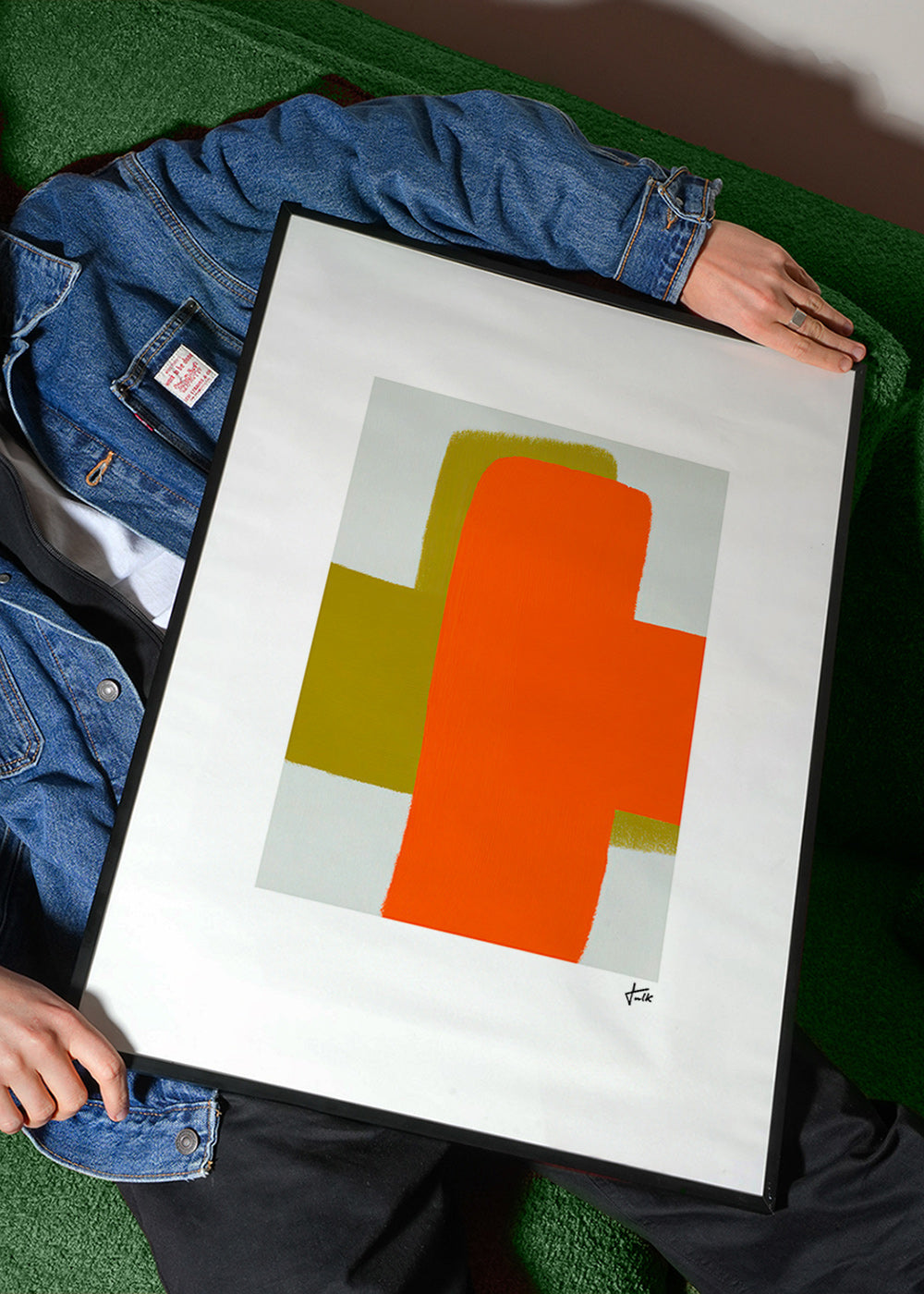 Cuadro abstracto naranja y verde con formas verticales – Product2