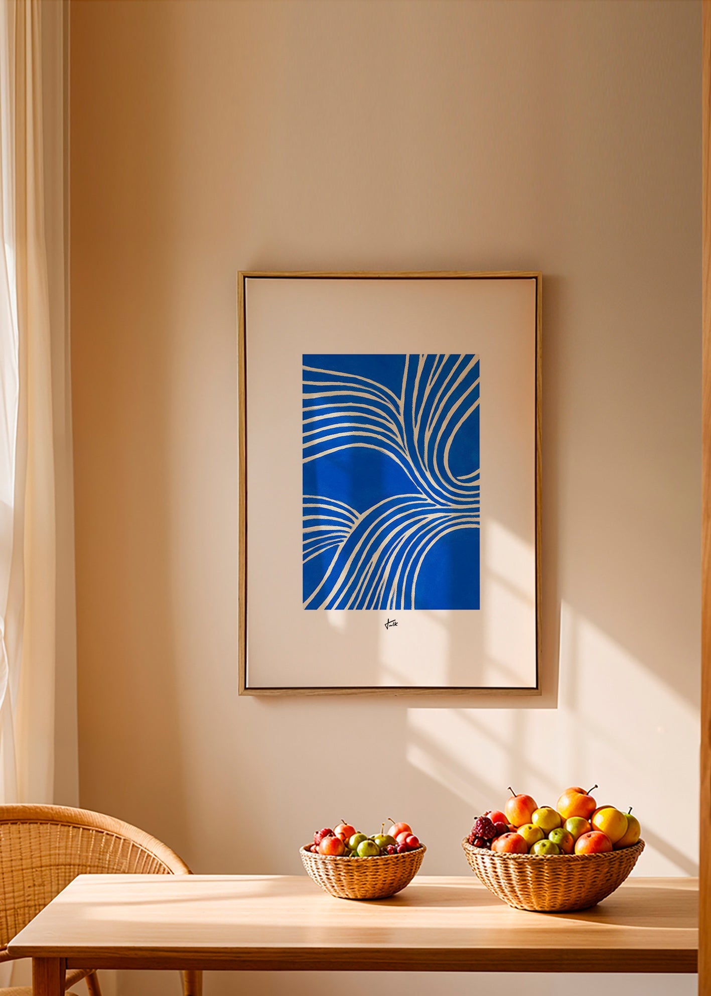 Cuadro abstracto azul con líneas ondulantes – Canvas1