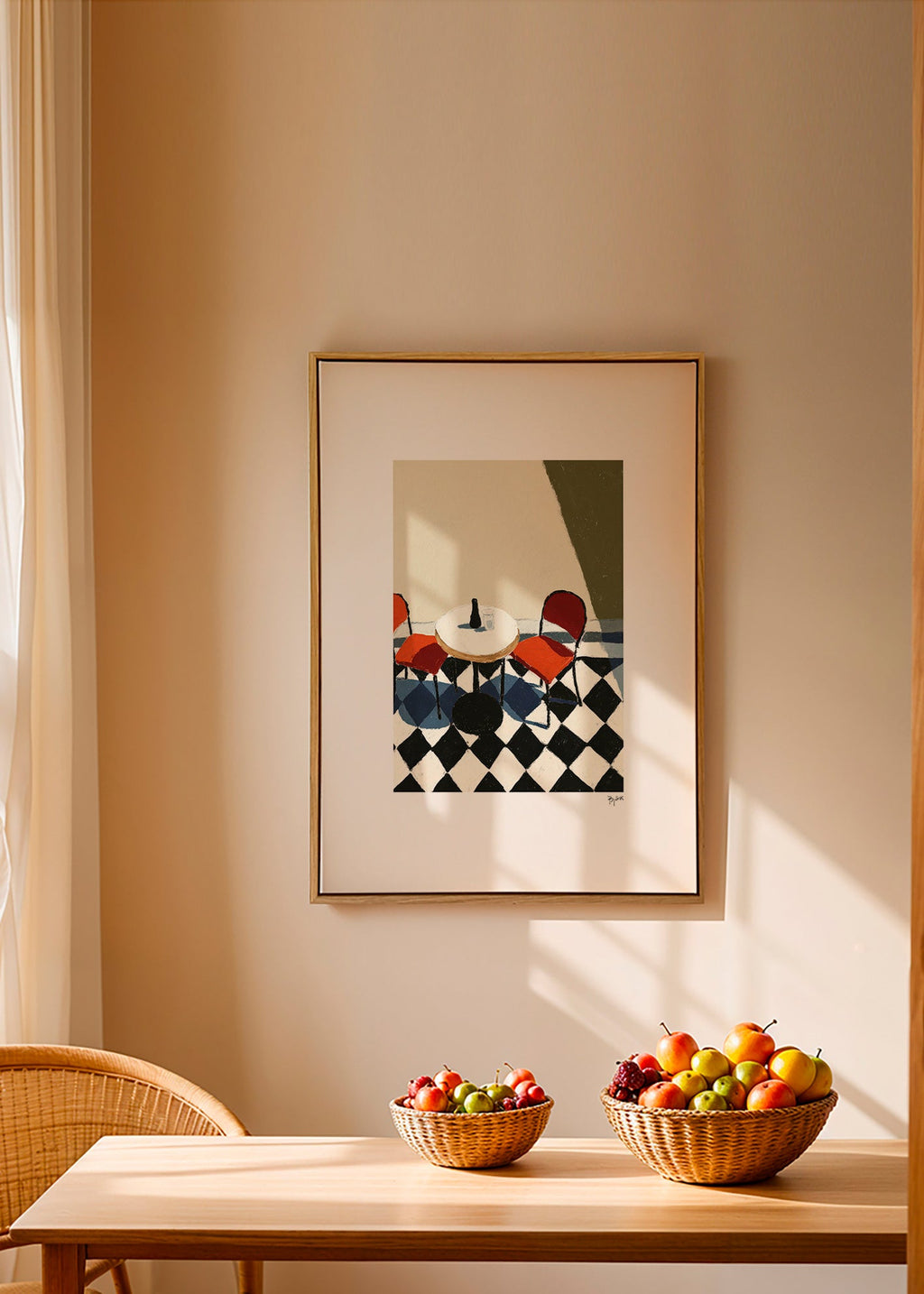 Cuadro de cocina: mesa de café sobre suelos ajedrezados – Canvas2