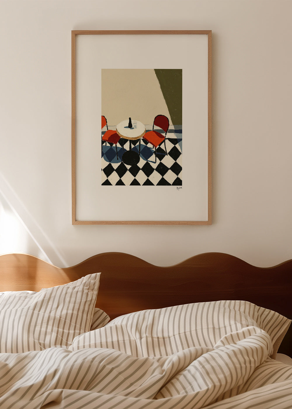 Cuadro de cocina: mesa de café sobre suelos ajedrezados – Product1