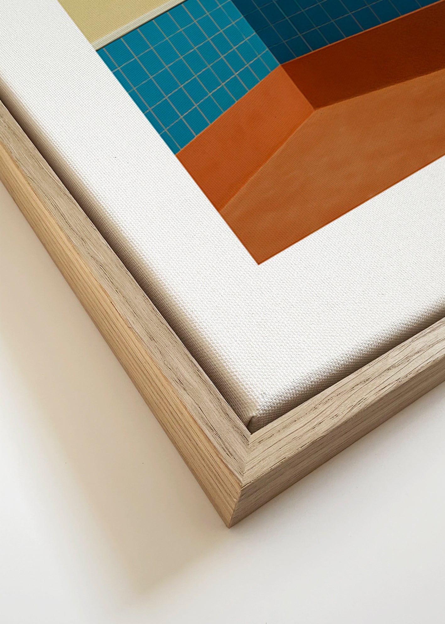 Cuadro minimalista: esquina de azulejos azules y suelo terracota – Canvas detail