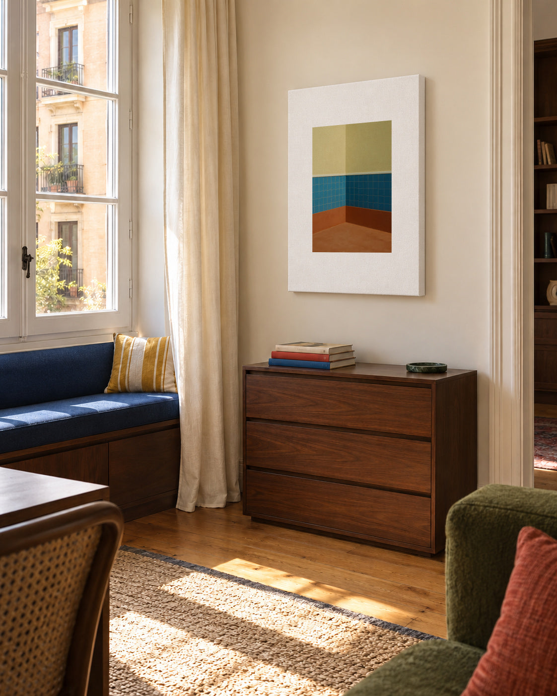 Blue Corner - Unframed canvas in an interior