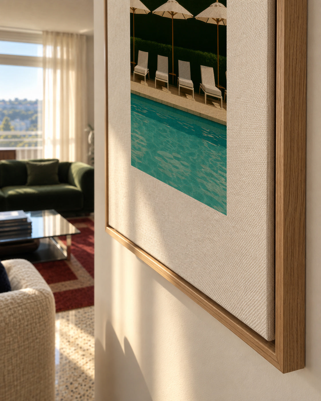 Poolside Silence I - Framed canvas detail
