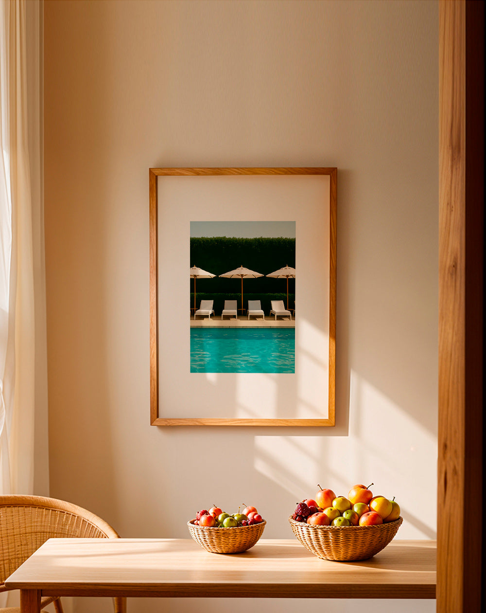 Fotografía de piscina con sombrillas y líneas limpias – Product3