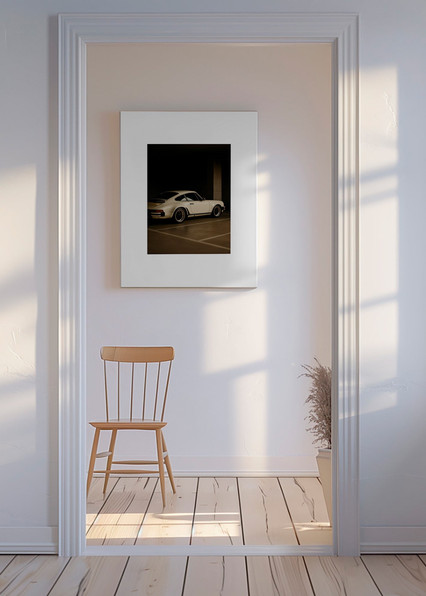 Fotografía de coche clásico en garaje nocturno – Canvas