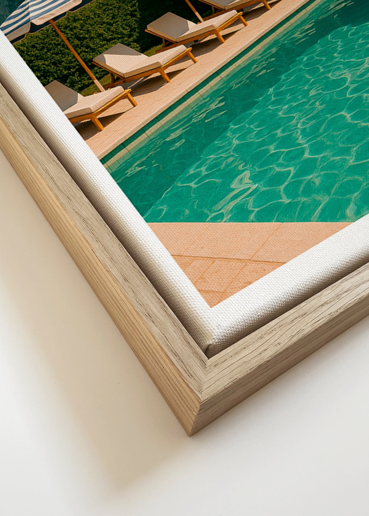 Fotografía de piscina con sombrillas y tumbonas – Canvas detail