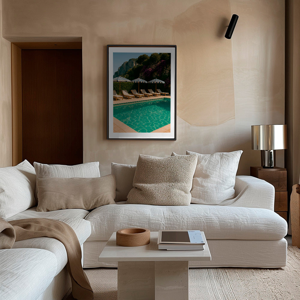 Fotografía de piscina con sombrillas y tumbonas – Canvas2