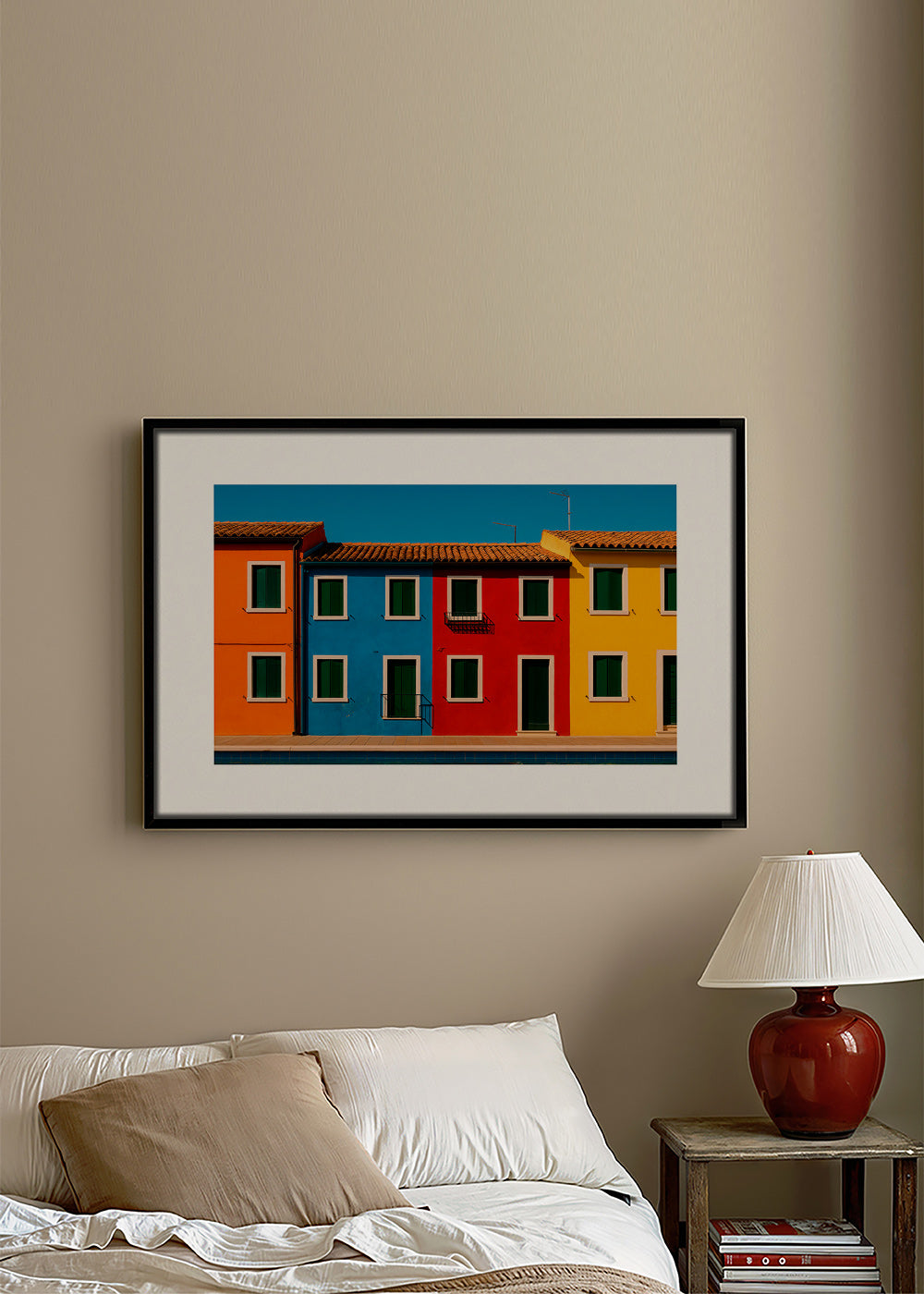 Cuadro de ciudades: fachadas coloridas en fila – Canvas1